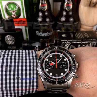 Copy Tudor Heritage Chrono 42mm Watch - Quartz Movement Black Dial Stainless Steel Oyster Band